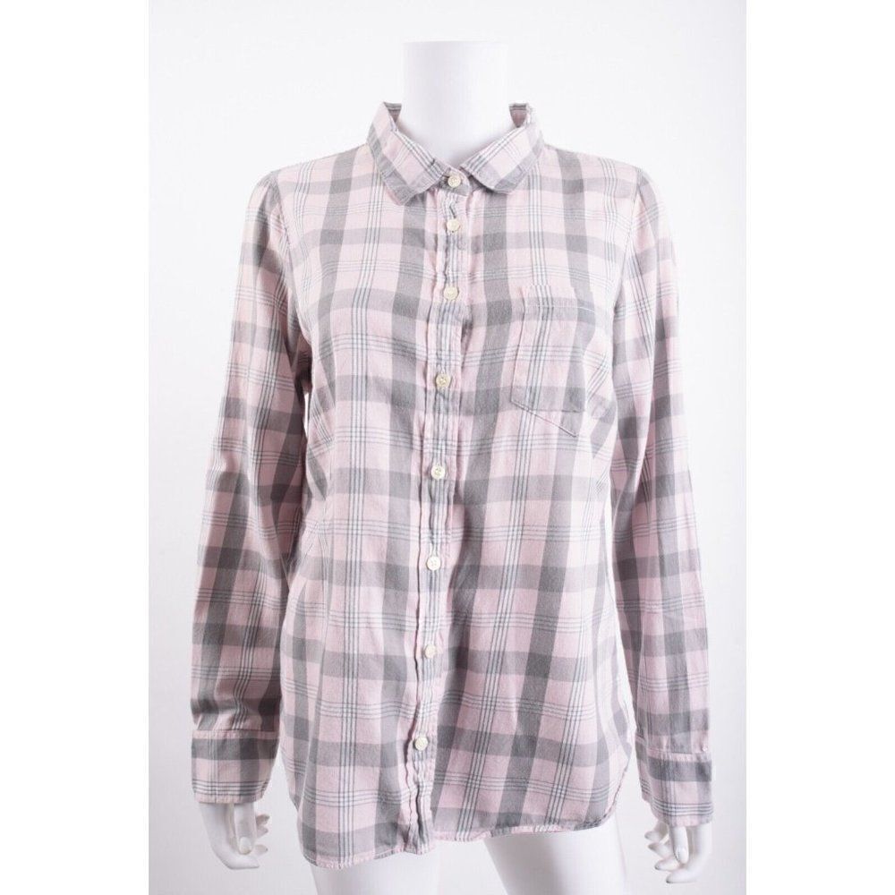 J.Crew Womens Perfect Shirt Blouse M Gray Pink Plaid Button Down Cotton